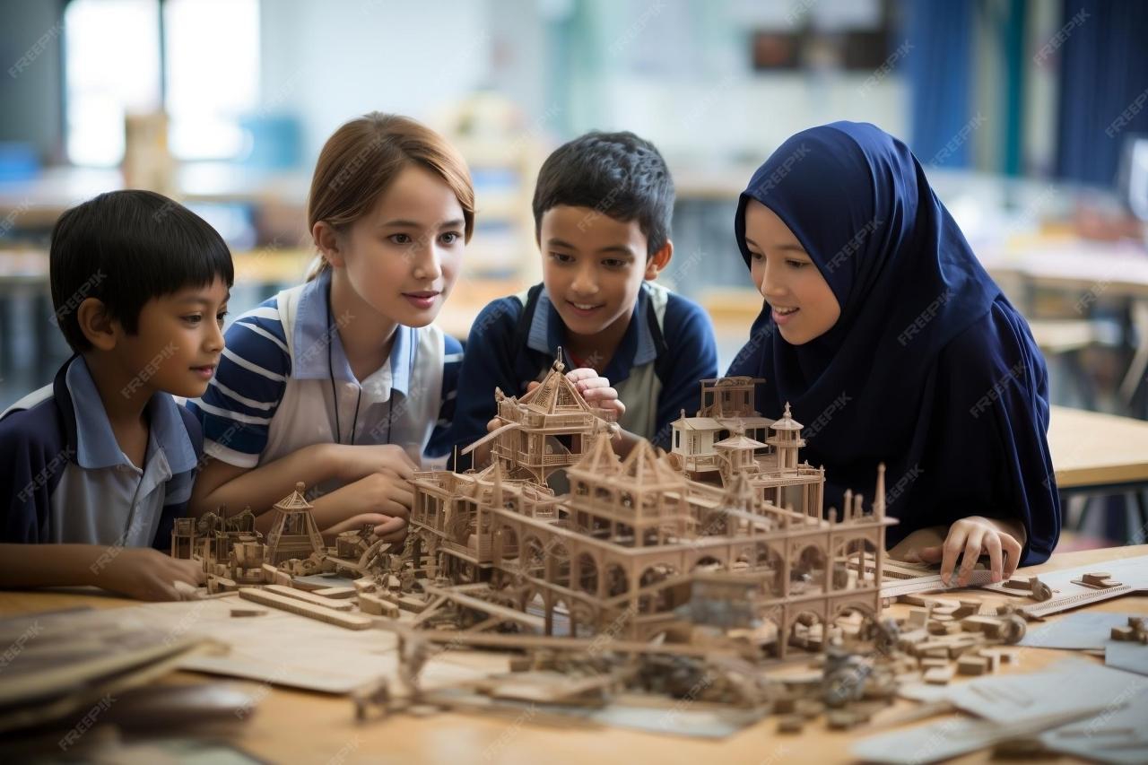 Premium AI Image | Group Study Dynamics School Children Collaborating ...